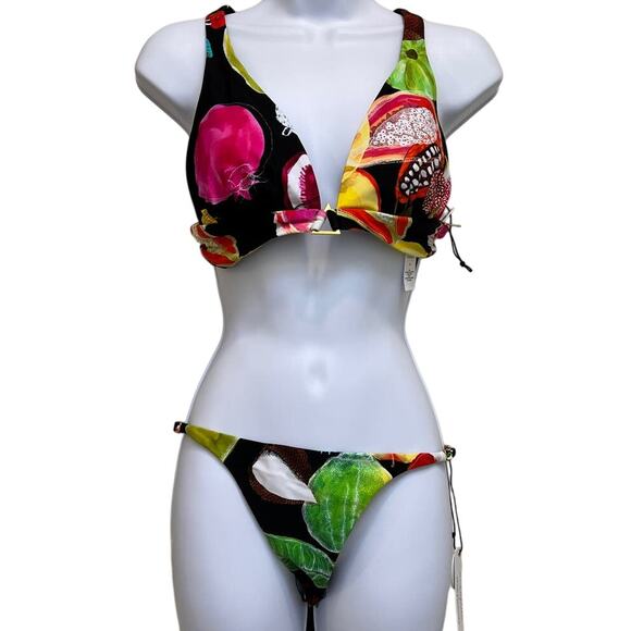 Christian Lacroix x Swiminista Floral Bikini Bottoms Red Green Black Sz Small - Picture 1 of 7